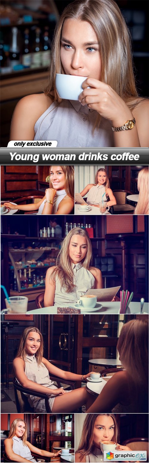 Young woman drinks coffee - 7 UHQ JPEG