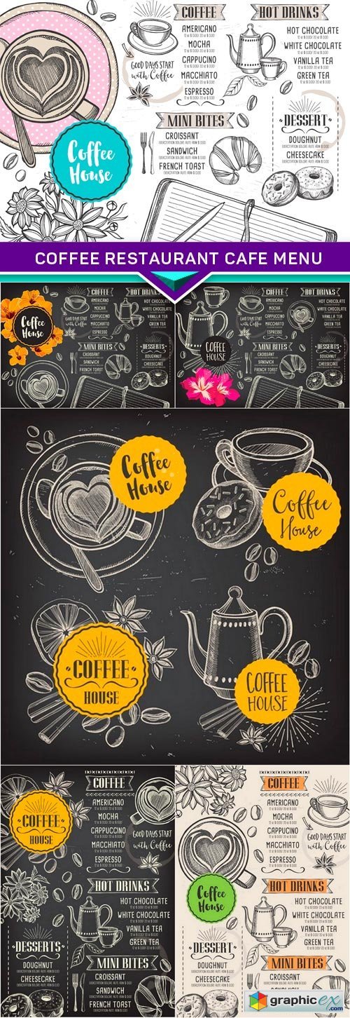 Coffee restaurant cafe menu, template design 6X EPS