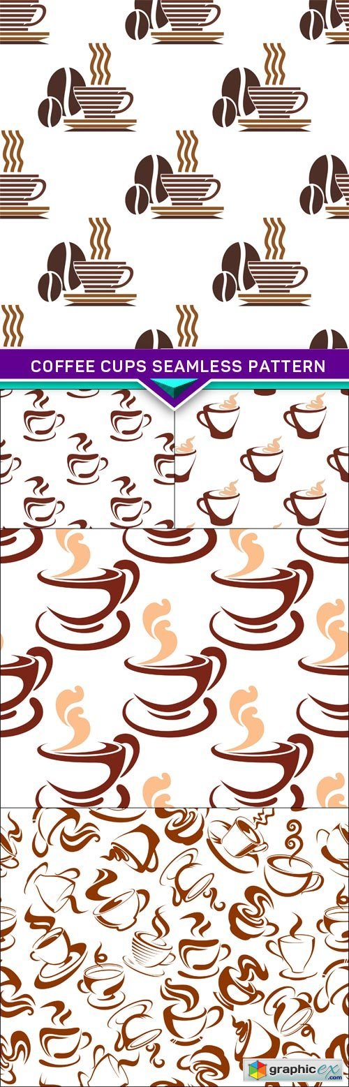 Espresso and cappuccino coffee cups seamless pattern 5X EPS
