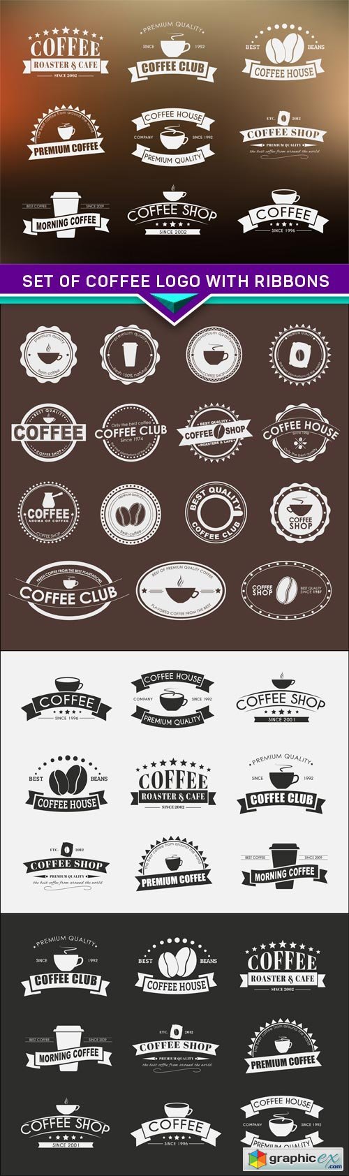 Set of coffee logo with ribbons 4X EPS