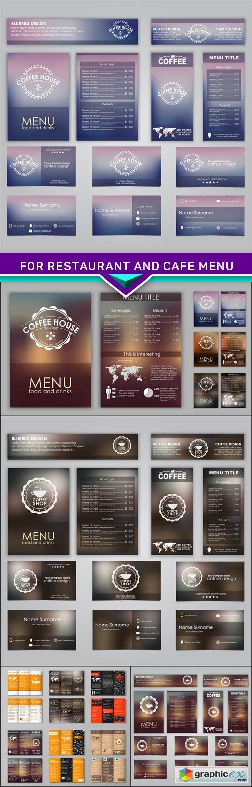Set of corporate identity for restaurant and cafe menu 5X EPS