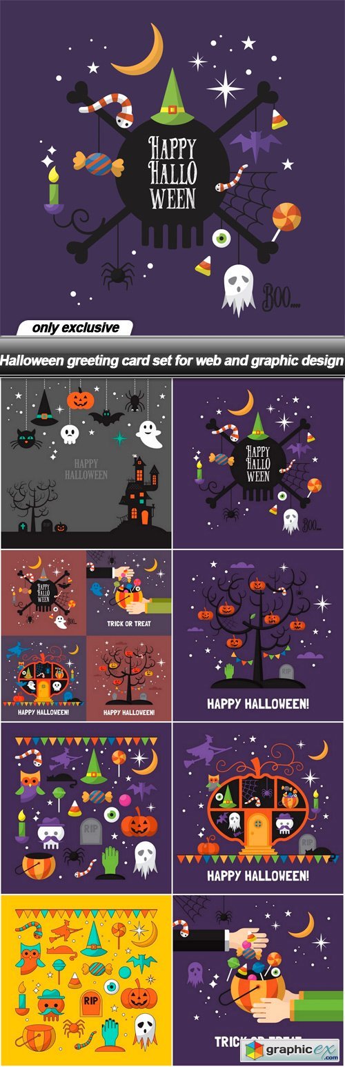 Halloween greeting card set for web and graphic design - 8 EPS