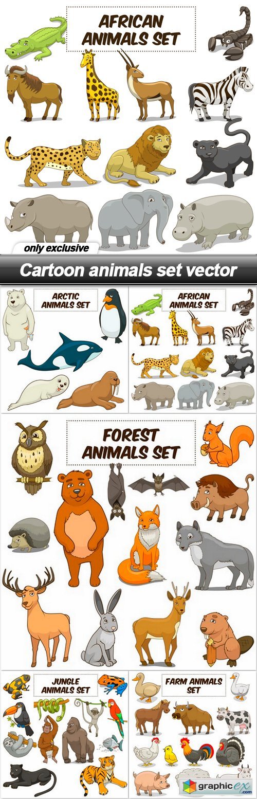 Cartoon animals set vector - 5 EPS