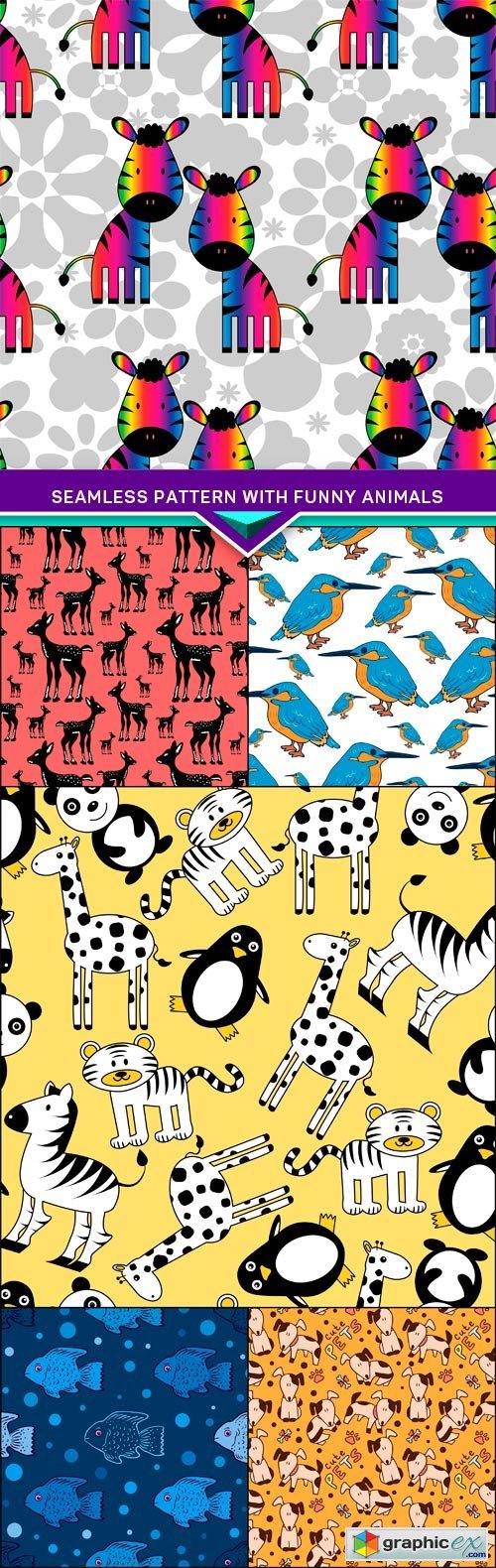 Seamless pattern with funny animals 6X EPS