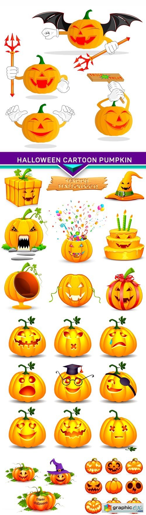 Halloween cartoon pumpkin vector 5X EPS