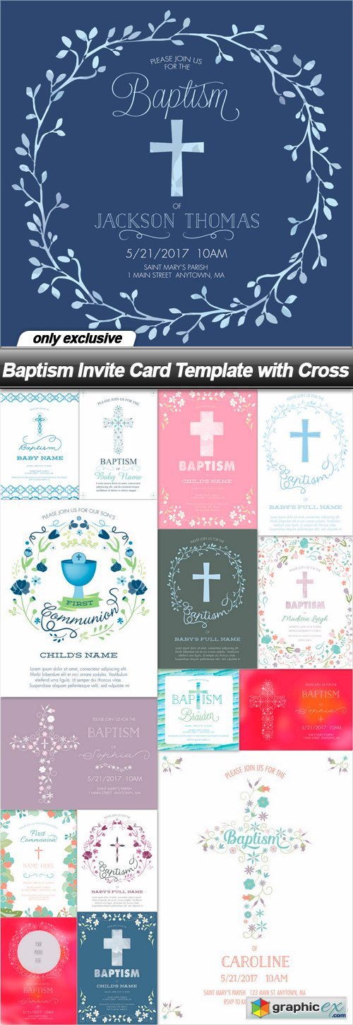 Baptism Invite Card Template with Cross - 16 EPS