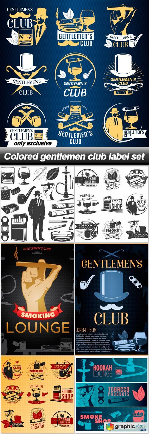 Colored gentlemen club label set - 7 EPS