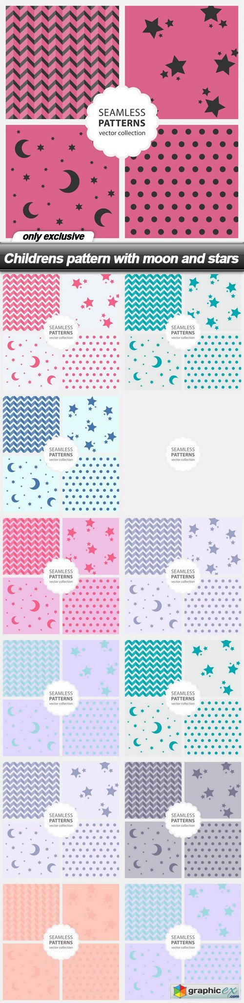 Childrens pattern with moon and stars - 13 EPS