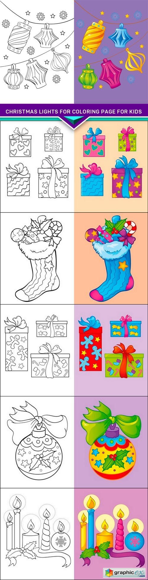 Christmas lights for coloring page for kids 6X EPS