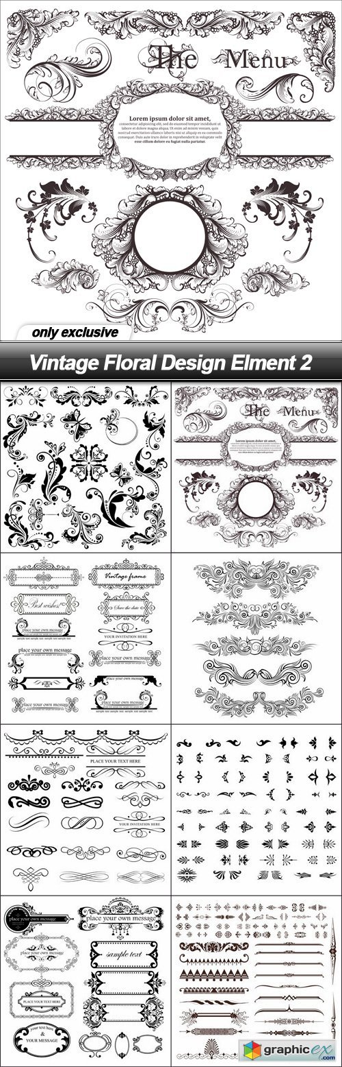 Vintage Floral Design Element 2 - 8 EPS
