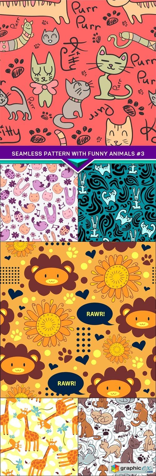 Seamless pattern with funny animals #3 6X EPS