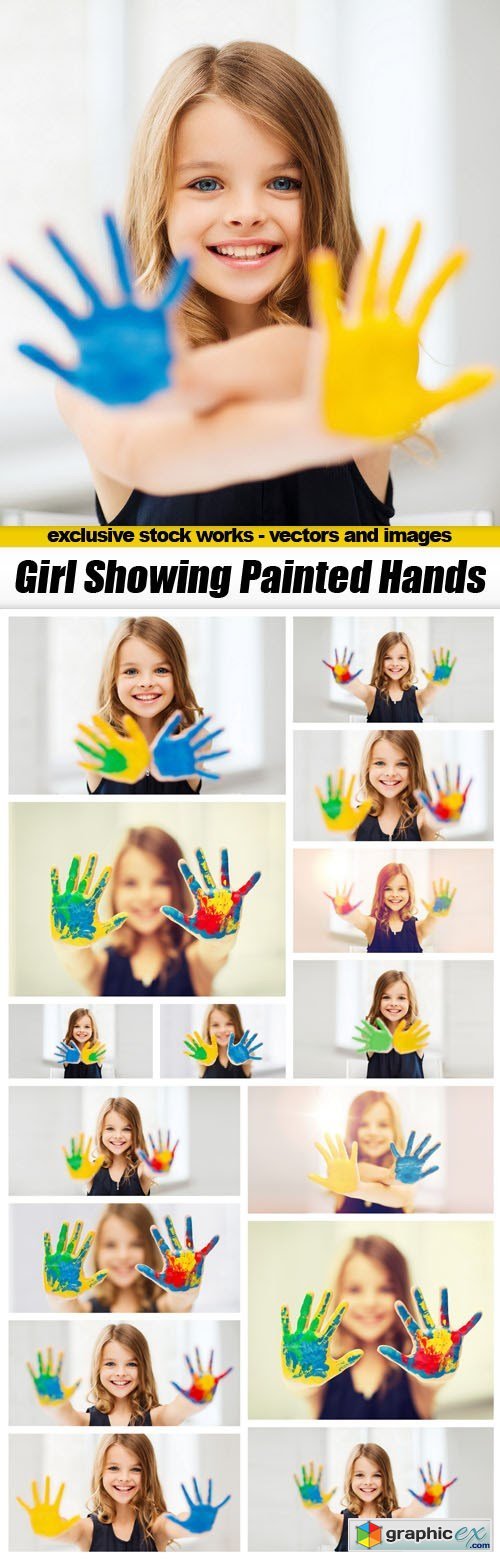 Girl Showing Painted Hands - 16xUHQ JPEG