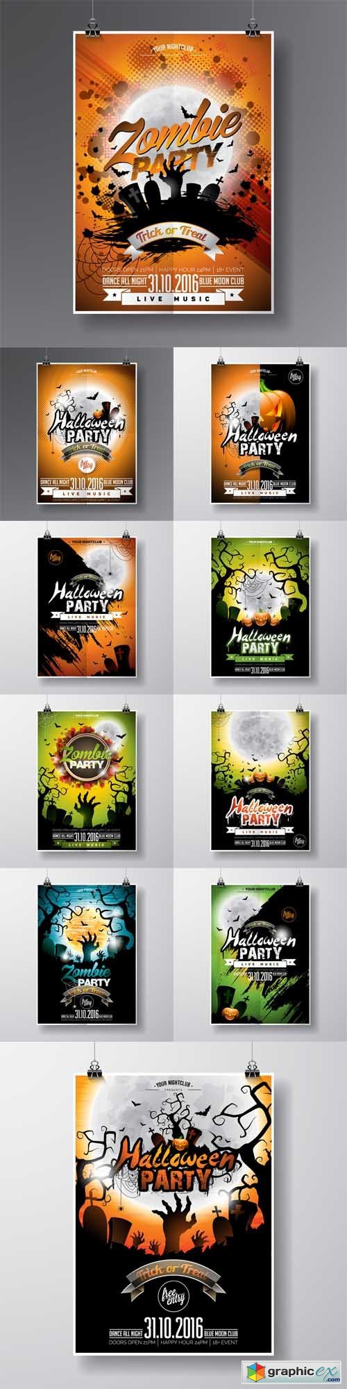 Halloween Party Flyer Design with Typographic Elements and Pumpkin