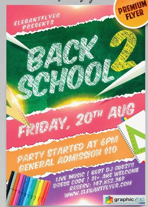 Back to School V14 Flyer PSD Template + Facebook Cover