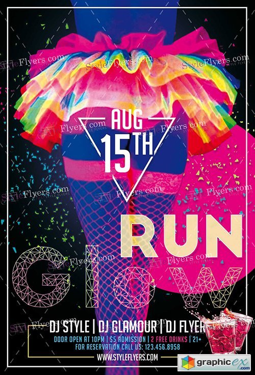 Glow Run PSD Flyer Template + Facebook Cover