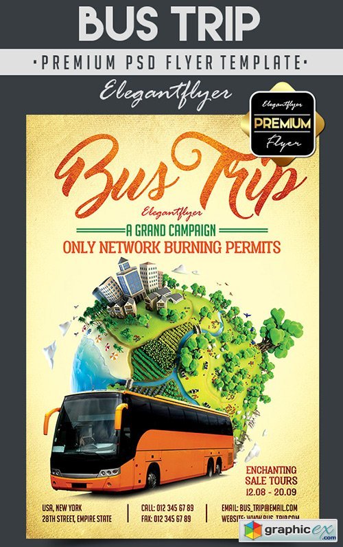Bus Trip  Flyer PSD Template + Facebook Cover