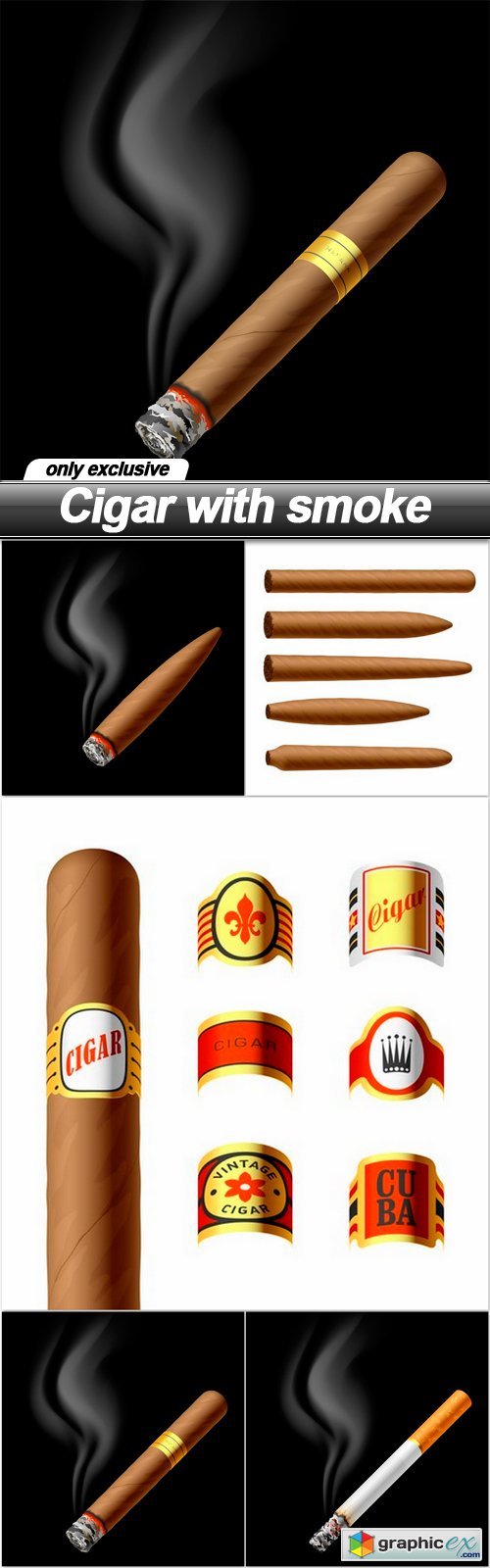 Cigar with smoke - 5 EPS » Free Download Vector Stock Image Photoshop Icon