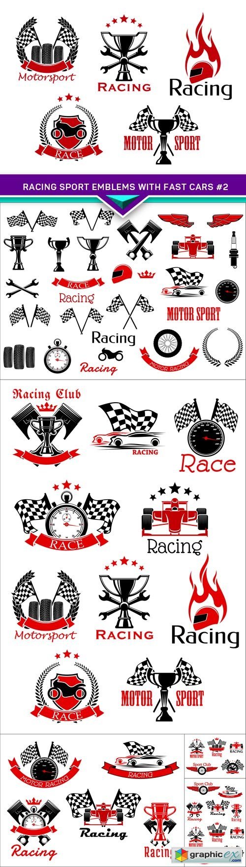 Racing sport emblems with fast cars #2 6X EPS