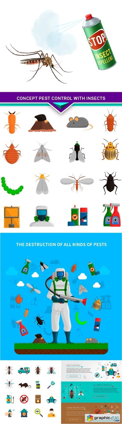Concept pest control with insects 5X EPS