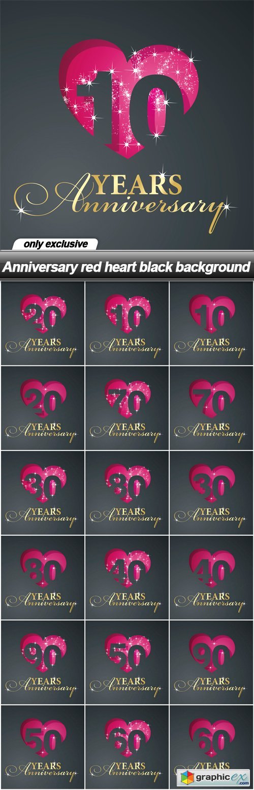Anniversary red heart black background - 18 EPS