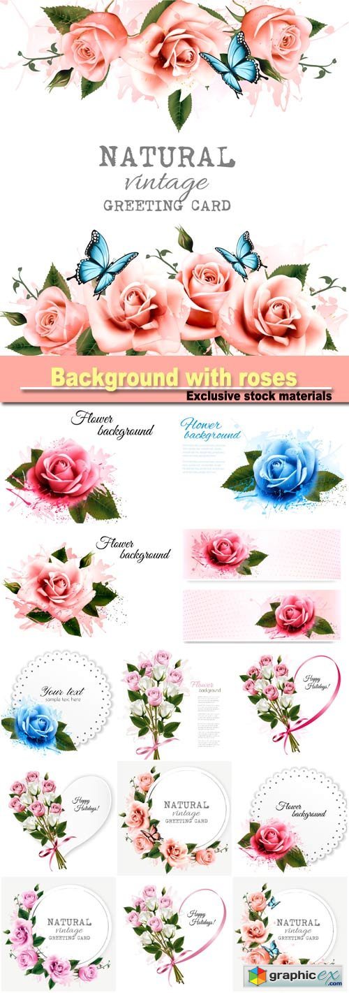 Natural background with roses, vintage vector