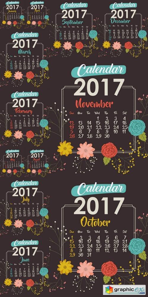2017 Calendar with Flowers