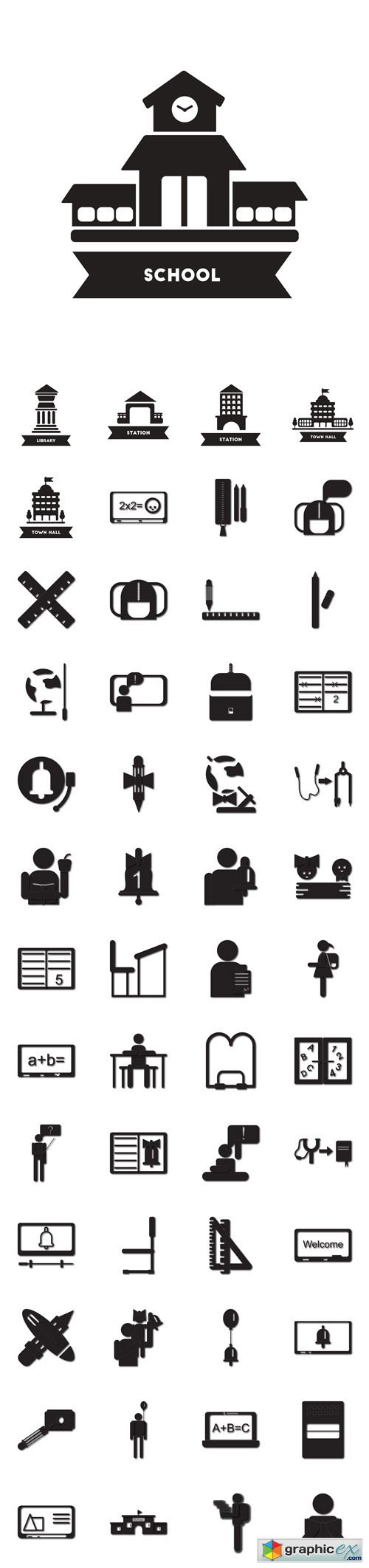 Back to School and Education flat icon in black and white style