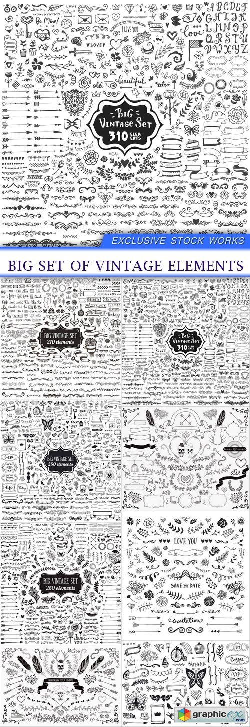 Big set of vintage elements 8x EPS