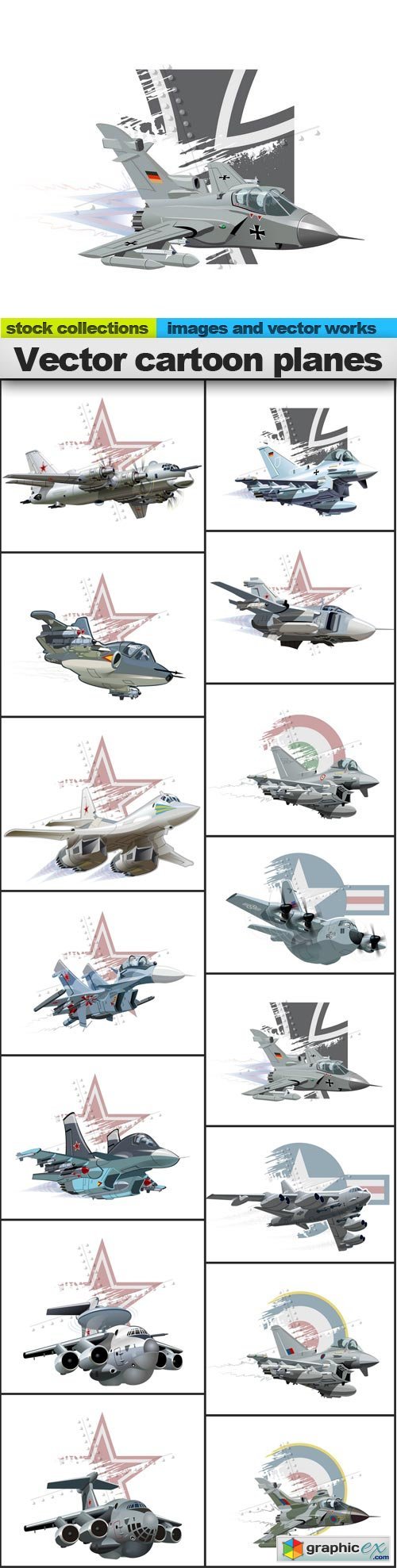 cartoon planes, 15 x EPS