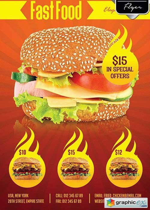 Fast Food Menu Flyer PSD Template + Facebook Cover