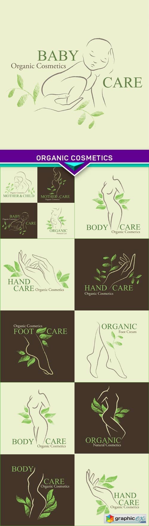 Organic cosmetics with a silhouette the hands, feet, children 5X EPS