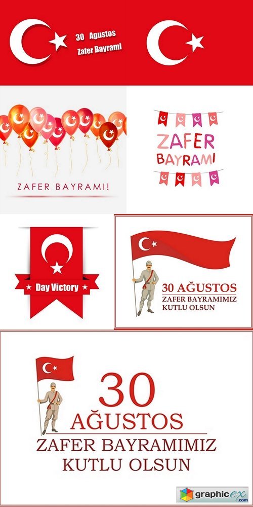 30 Agustos Zafer Bayrami. Greeting card Turkey National Day Victory 30 August