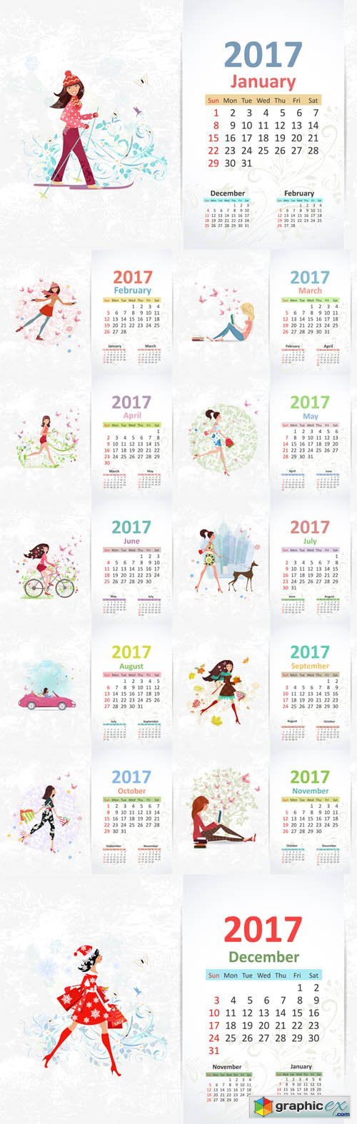 Calendar 2017 with Nice Young Woman