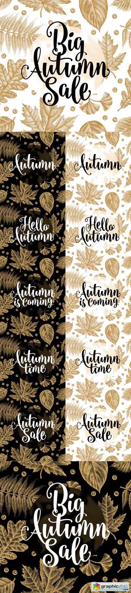 Autumn Sale Calligraphy Phrases on Leaves Background