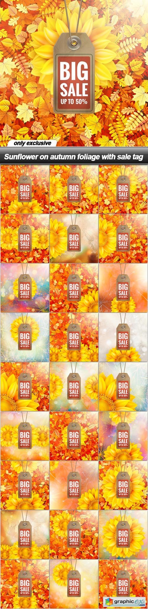 Sunflower on autumn foliage with sale tag - 26 EPS