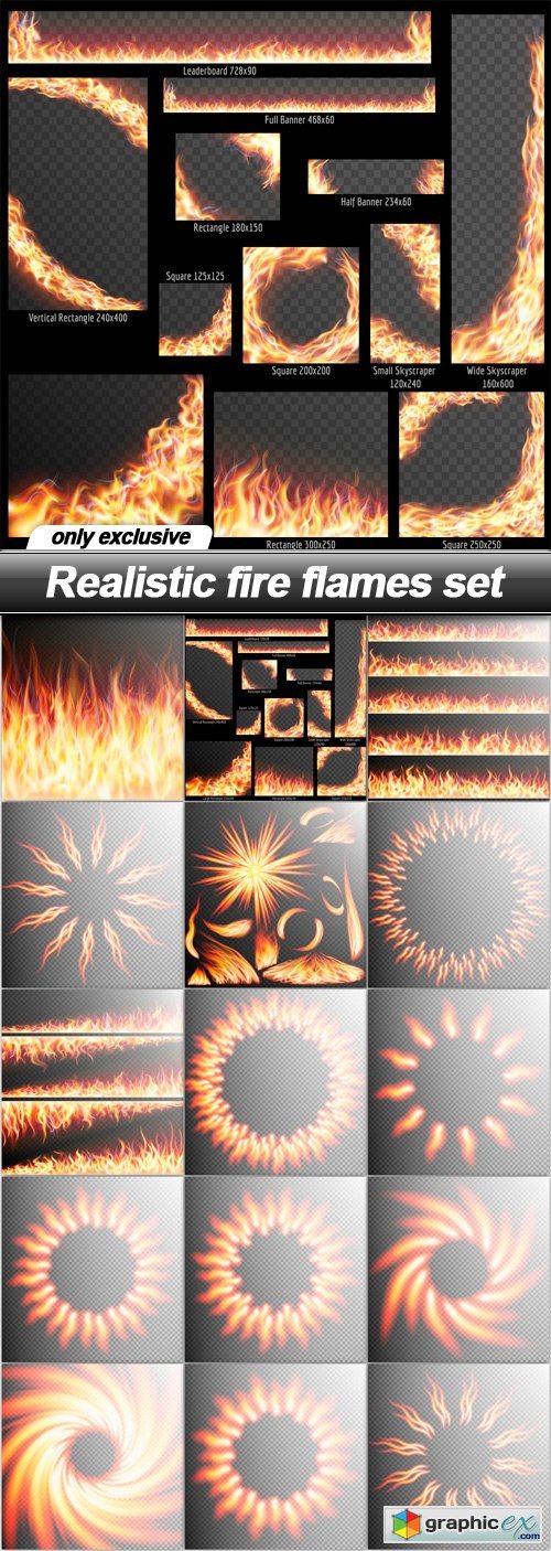Realistic fire flames set - 15 EPS