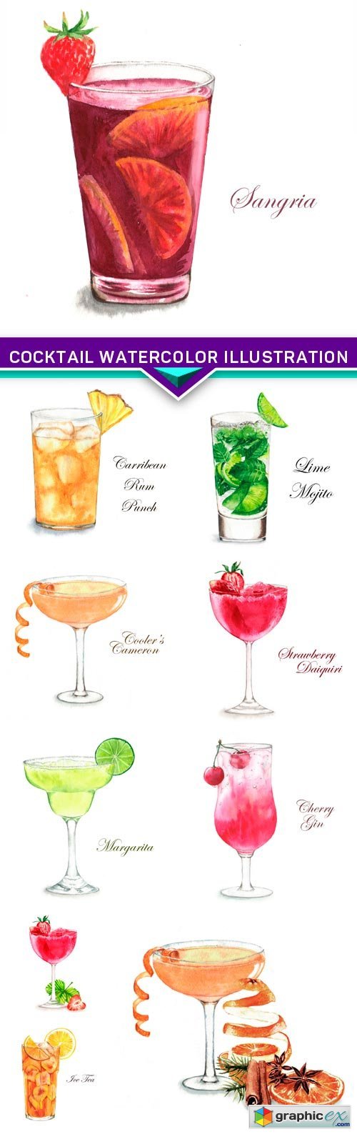 Cocktail watercolor illustration 10X JPEG