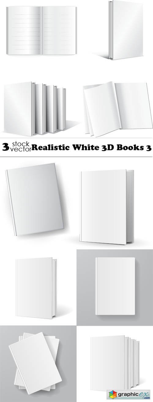 Realistic White 3D Books 3