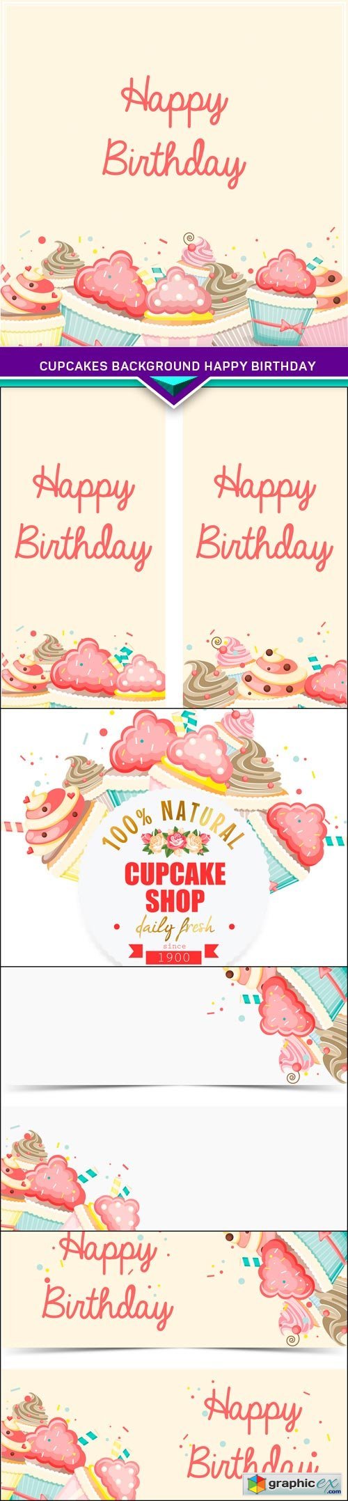 Cupcakes background Happy Birthday 5X EPS