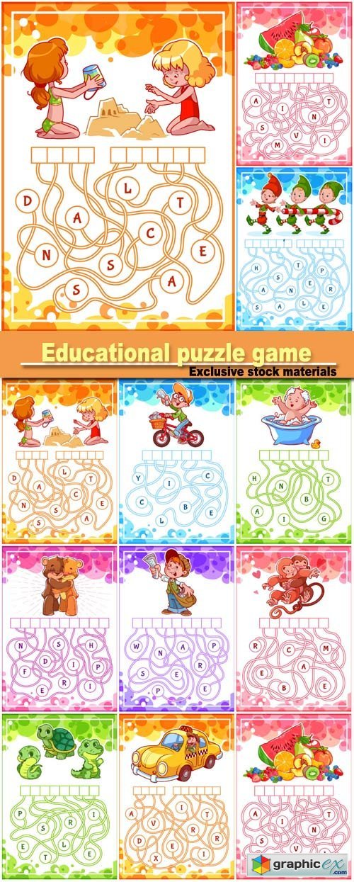 Educational puzzle game with kids and animals
