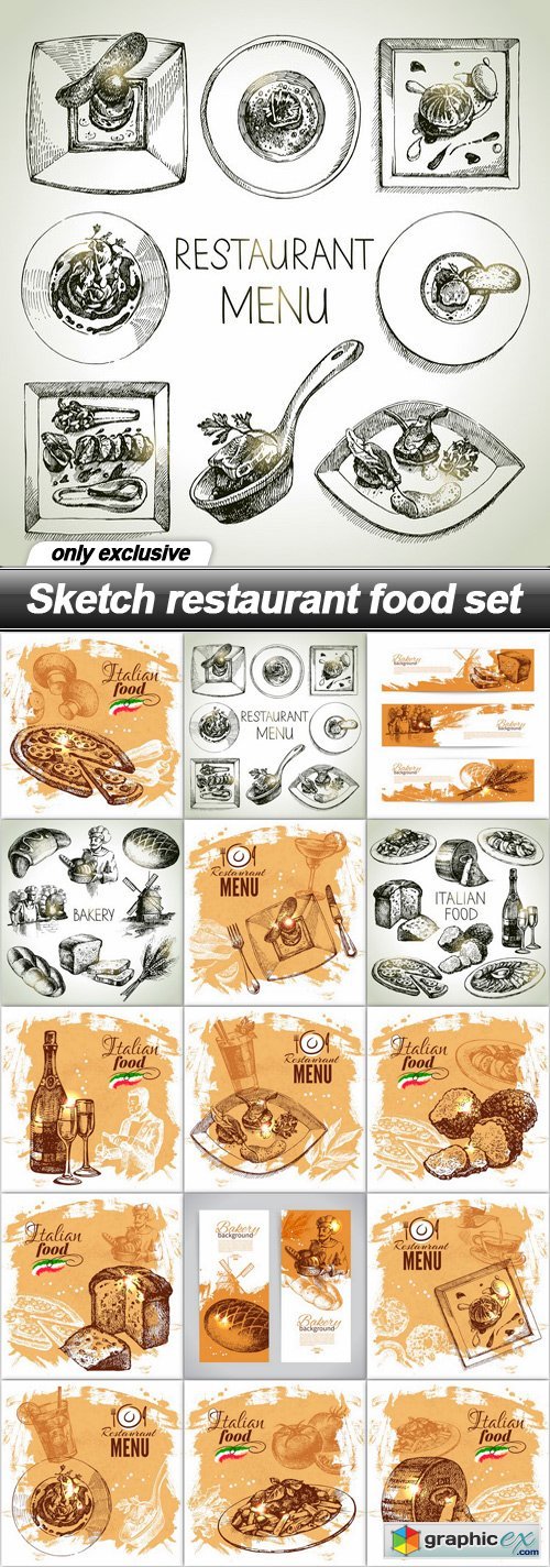 Sketch restaurant food set - 15 EPS