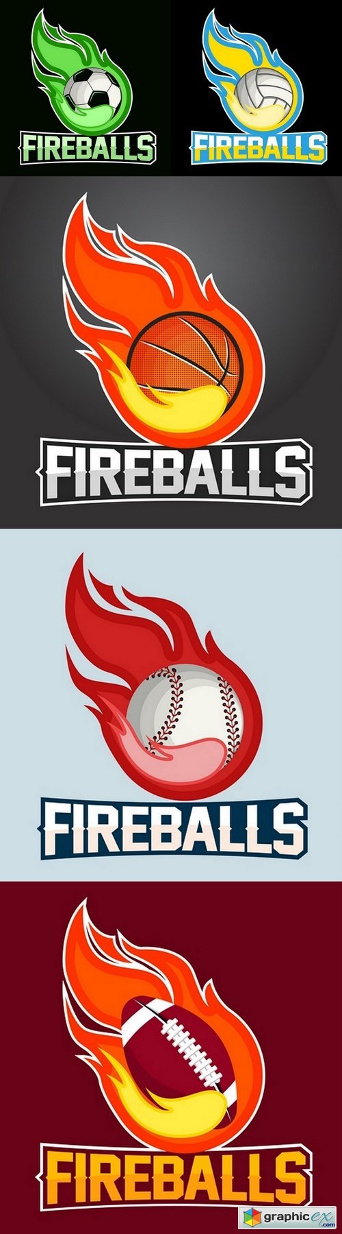 Flying ball with fire flames on dark background