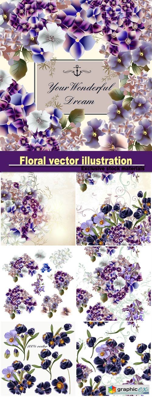 Floral vector illustration with flowers in watercolor style