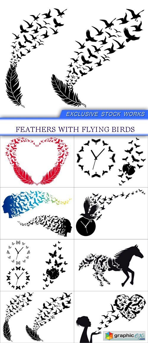 feathers with flying birds 8X EPS