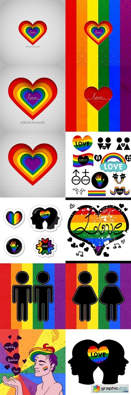Rainbow vector card with heart celebrate the equality of love
