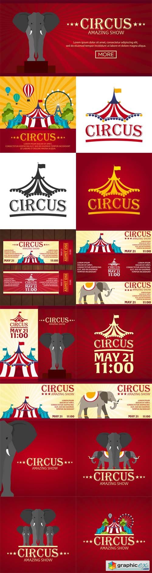 Circus Banners, Tickets. Flat Design