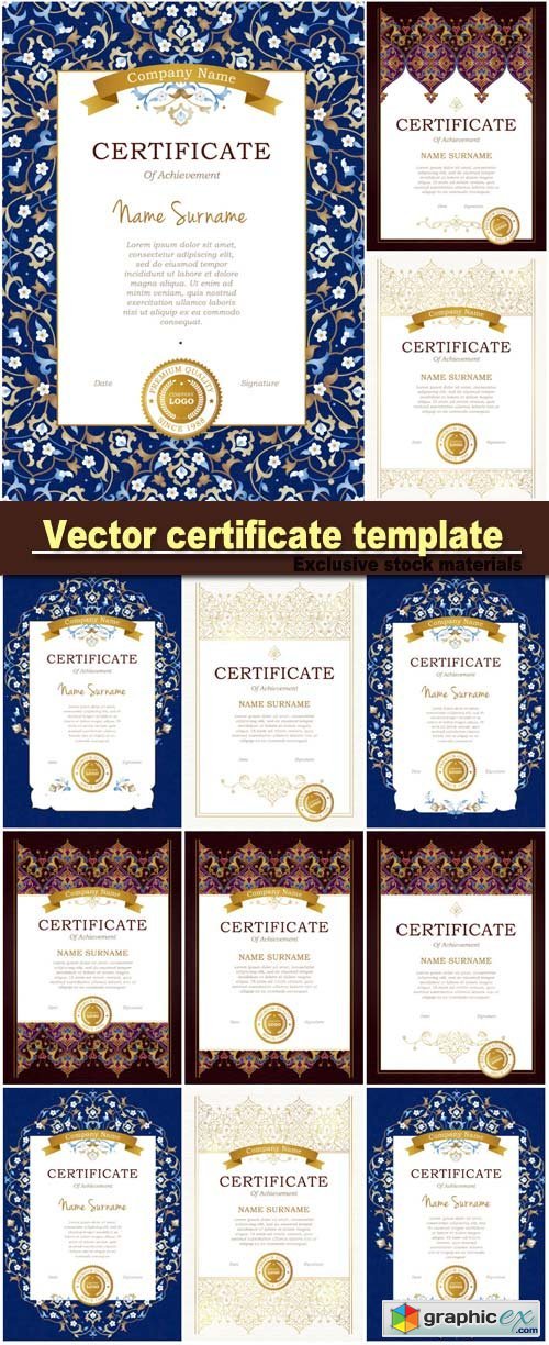 luxury frame in Eastern style, certificate template with golden tracery