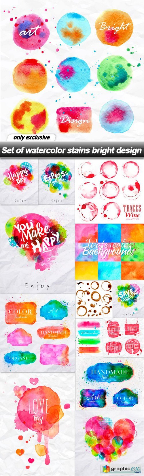 Set of watercolor stains bright design - 14 EPS