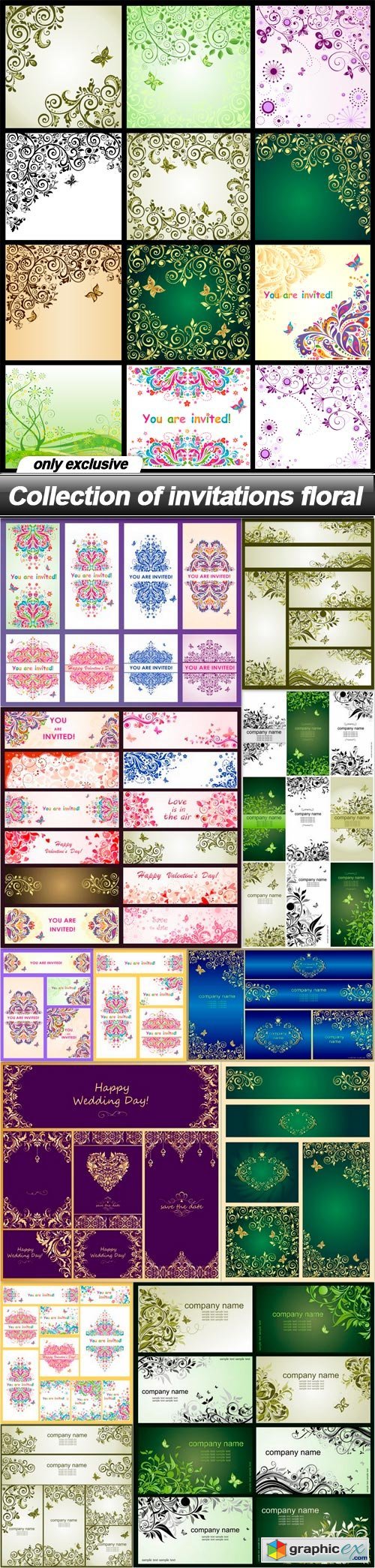 Collection of invitations floral - 12 EPS