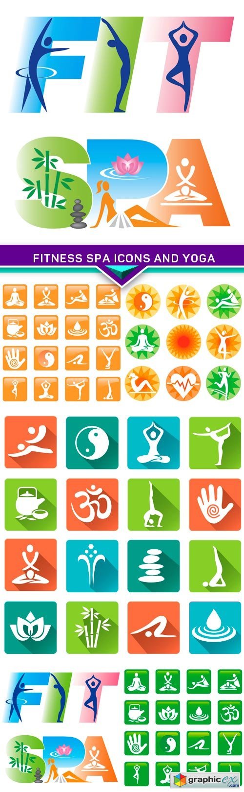 Fitness spa icons and yoga 5X EPS